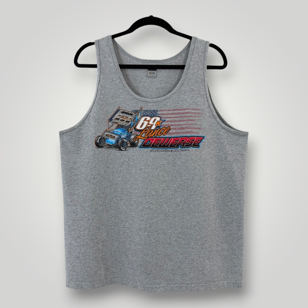 Gildan Lance Dewease 69K Sprint Car Racing Tank Top Gray Mens Large